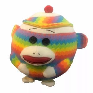 Beanie Ballz Sock Monkey Rainbow Round Ball TY 8” Toy